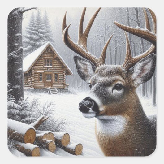 Winterherten/Buck art Vierkante Sticker (Voorkant)