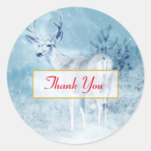 Winterherten en dennenbomen Dank je wel Ronde Sticker
