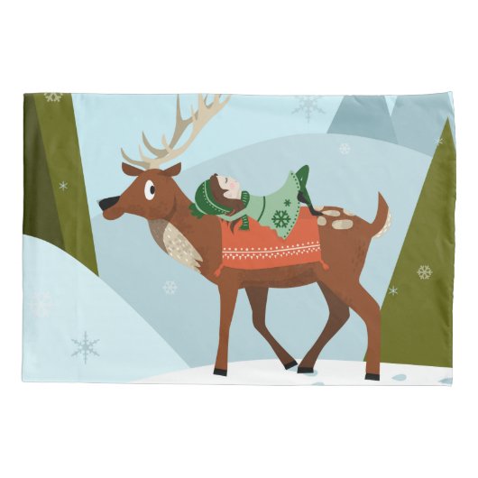 Winterherten en elf in sneeuwkerstfeestjes kussensloop (Achterkant)