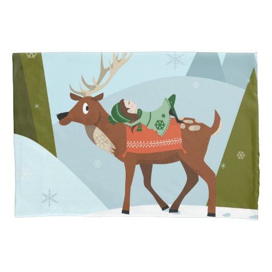 Winterherten en elf in sneeuwkerstfeestjes kussensloop (Voorkant)