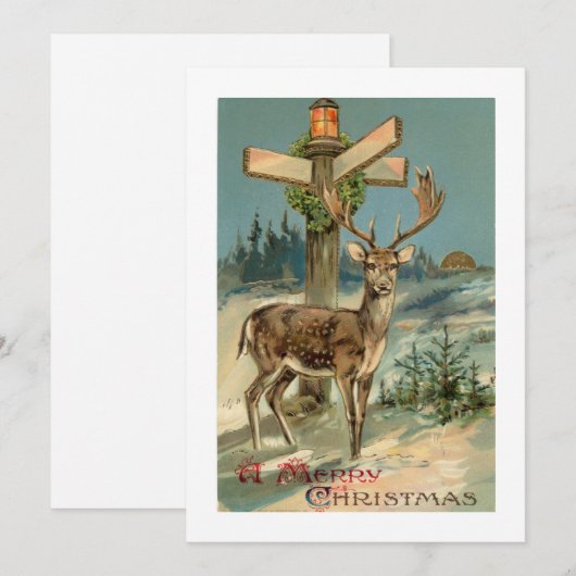 Winterherten  illustratie Kerstkaart (Voorkant / Achterkant)