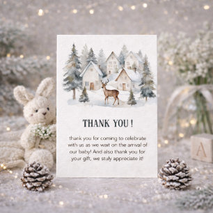 Winterherten in Dorpswaterverf Babyshower Bedankkaart