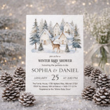 Winterherten in Dorpswaterverf Babyshower