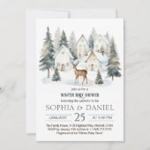 Winterherten in Dorpswaterverf Babyshower Kaart (Voorkant)