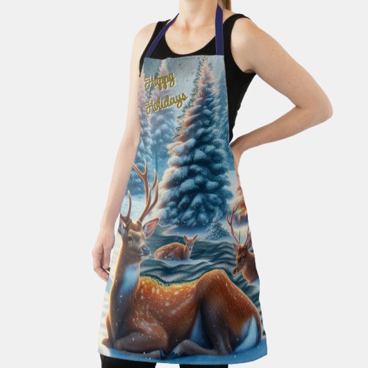 Winterherten in sneeuwkerst All-Over Print Schort (Insitu)