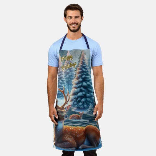 Winterherten in sneeuwkerst All-Over Print Schort (Gedragen)