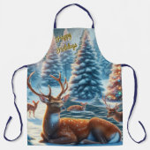 Winterherten in sneeuwkerst All-Over Print Schort (Voorkant)