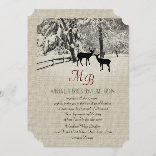 Winterherten met monogram kaart (Voorkant / Achterkant)
