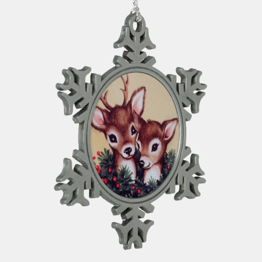 Winterherten retro  tin sneeuwvlok ornament (Links)