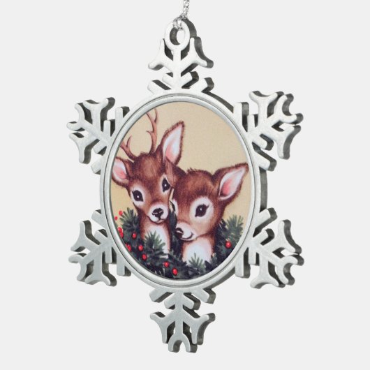 Winterherten retro  tin sneeuwvlok ornament (Rechts)