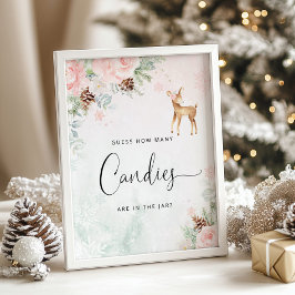 Winterherten roze Raad eens hoeveel snoepjes Poste Poster