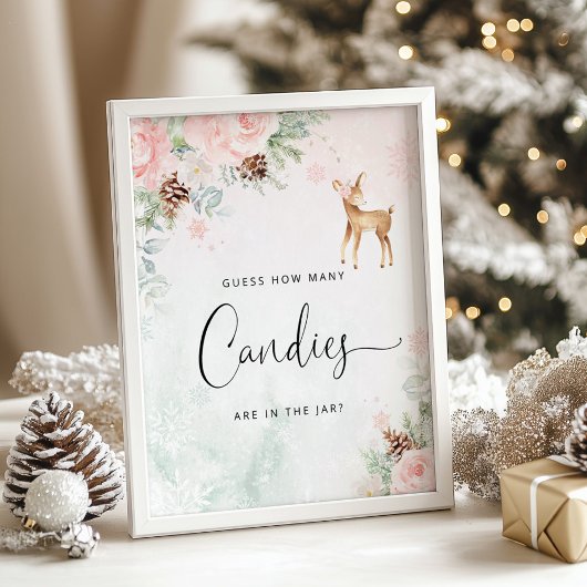 Winterherten roze Raad eens hoeveel snoepjes Poste Poster