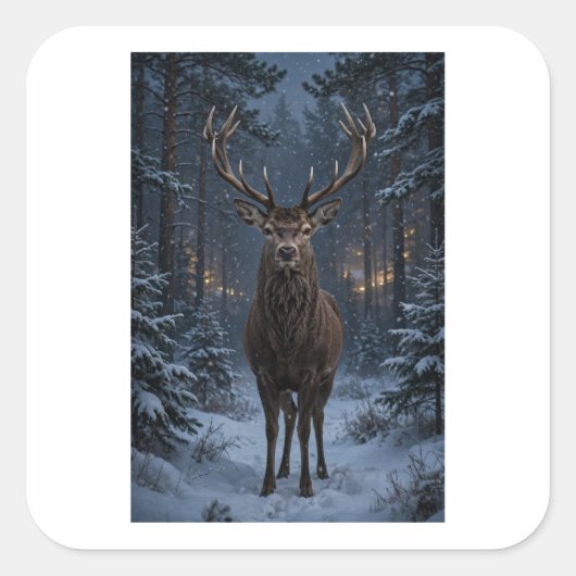 Winterhertenbos vierkante sticker (Voorkant)