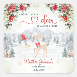 Winterhertenkindercrèche Sneeuwvlok Baby Shower Vierkante Sticker