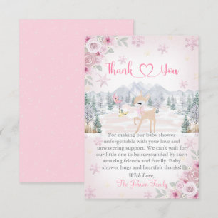 Winterhertje Roze Sneeuwvlok Baby Shower Bedankkaart