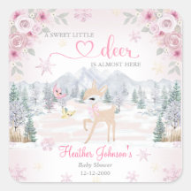 Winterhertje Roze Sneeuwvlok Baby Shower 