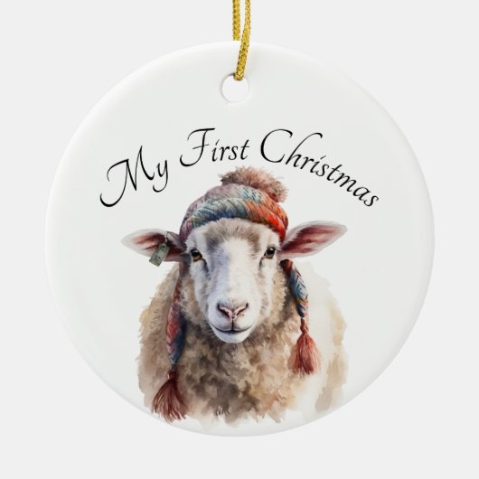 Winterhoed Kerst Schaap Aangepaste Tekst Keramisch Ornament (Voorkant)