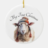 Winterhoed Kerst Schaap Aangepaste Tekst Keramisch Ornament (Achterkant)