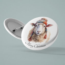 Winterhoed Kerst Schaap Aangepaste Tekst Ronde Button 3,2 Cm
