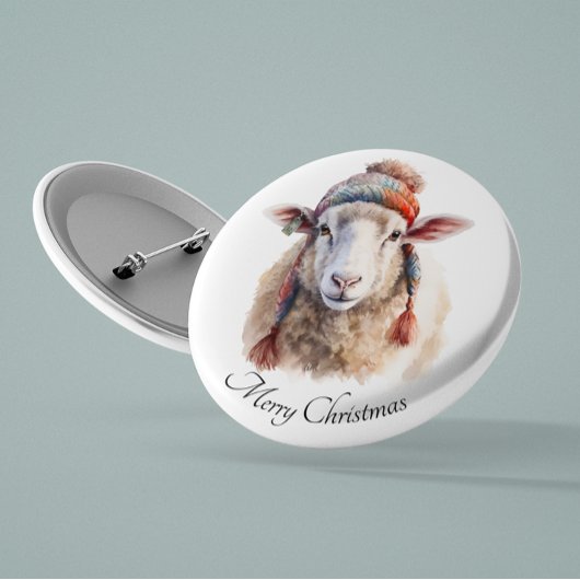 Winterhoed Kerst Schaap Aangepaste Tekst Ronde Button 3,2 Cm
