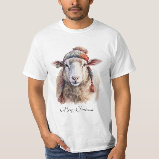 Winterhoed Kerst Schaap Aangepaste Tekst T-shirt (Voorkant)