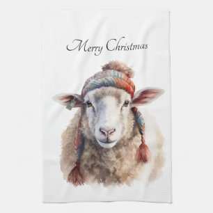 Winterhoed Kerst Schaap Aangepaste Tekst Theedoek