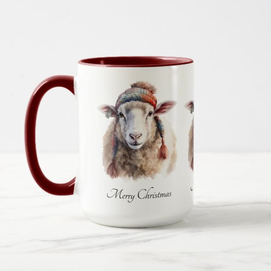 Winterhoed Kerstschaap Aangepaste Tekst Mok (Links)