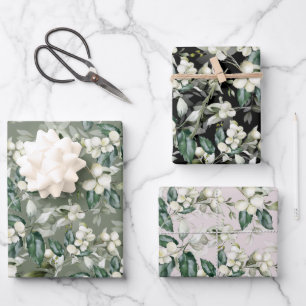 Winterholly vertakt groen patroon waterverf inpakpapier vel