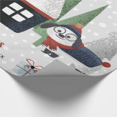 Winterhond, bomen en kerstvakantie cadeaupapier (Hoek)