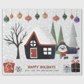 Winterhond, bomen en kerstvakantie cadeaupapier (Vlak)