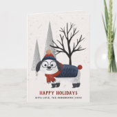 Winterhond en bomen kerstfoto gevouwen feestdagen kaart (Voorkant)