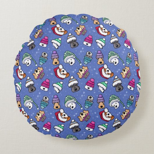 Winterhonden Rond Kussen (Voorkant)