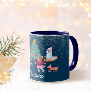 Winterhonden Schaatsen Donkerblauw Kerstnaam Mok