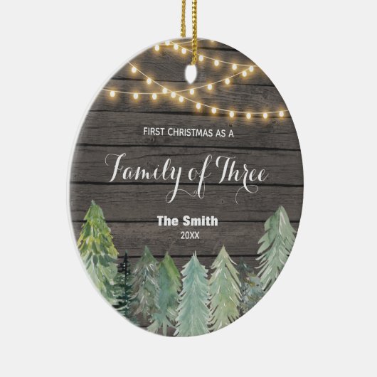 Winterhout Eerste Kerstmis als familie van drie Keramisch Ornament (Rechts)