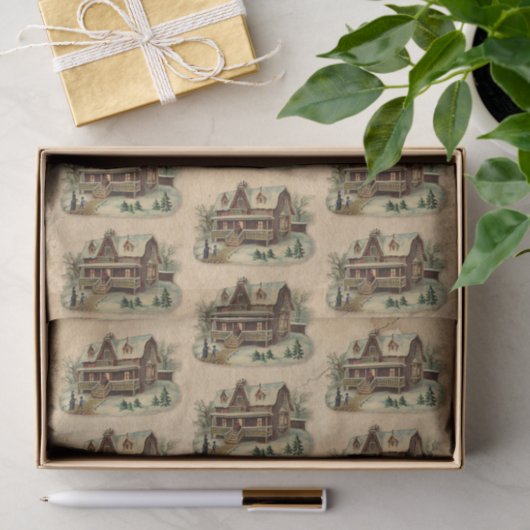 Winterhuis Antiek Victoriaans perkament  Tissuepapier (Geschenk)