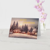 Winterhuis bos - Vrolijk kerstfeest Folie Wenskaart (Orchidee)