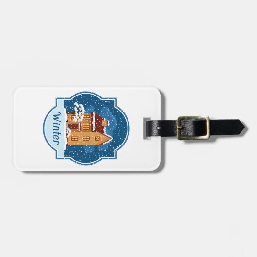 Winterhuis in de sneeuw bagagelabel (Voorkant horizontaal)