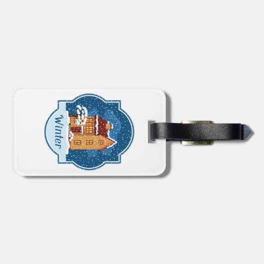 Winterhuis in de sneeuw bagagelabel (Achterkant horizontaal)