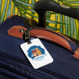 Winterhuis in de sneeuw bagagelabel