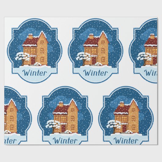 Winterhuis in de sneeuw cadeaupapier (Vlak)
