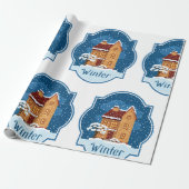 Winterhuis in de sneeuw cadeaupapier (Uitgerold)