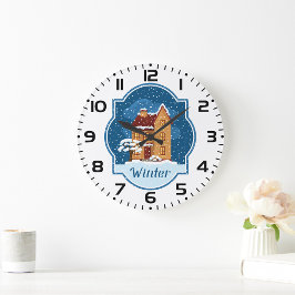 Winterhuis in de sneeuw grote klok