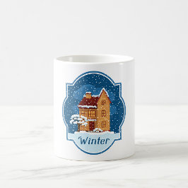 Winterhuis in de sneeuw koffiemok