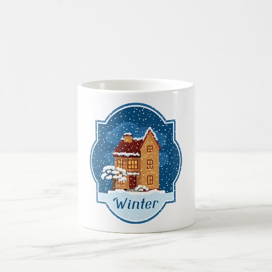Winterhuis in de sneeuw koffiemok