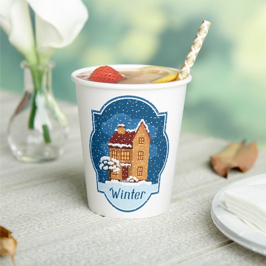 Winterhuis in de sneeuw papieren bekers
