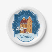 Winterhuis in de sneeuw papieren bordje (Voorkant)