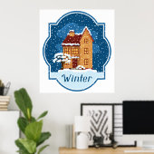 Winterhuis in de sneeuw poster (Thuiskantoor)