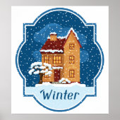 Winterhuis in de sneeuw poster (Voorkant)