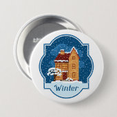Winterhuis in de sneeuw ronde button 7,6 cm (Voorkant /achterkant)