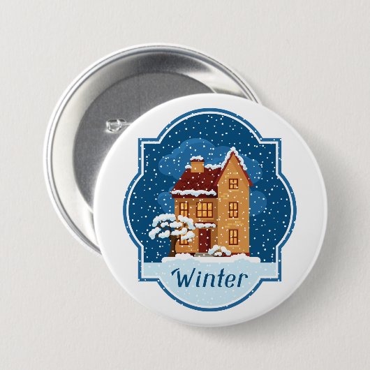 Winterhuis in de sneeuw ronde button 7,6 cm (Voorkant /achterkant)
